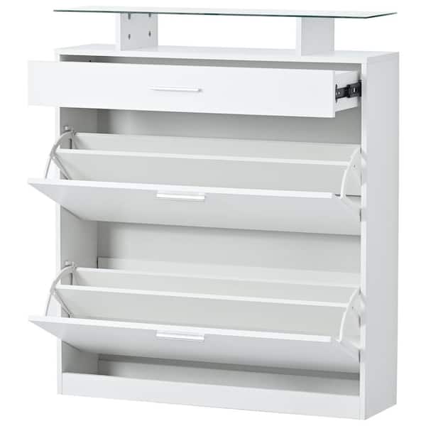 Unbranded 35 in. W x 9.4 in. D x 40.9 in. H White Wood Linen Cabinet with 2 Flip Drawers, Tempered Glass Top, LED Light