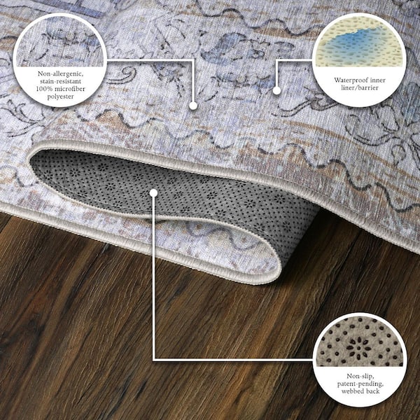 Sofia Neutral Grey Washable Rug 5 ft. x 7 ft. Area Rug