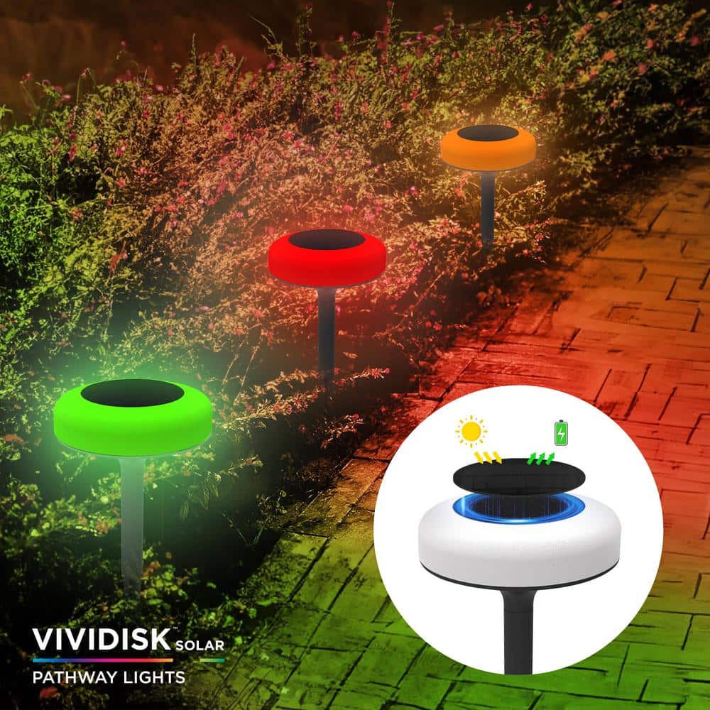 Color Changing LED Solar Pathway Disk Lights Multipack