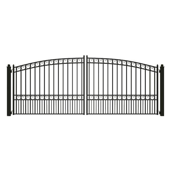 Paris Style 16 ft. x 6 ft. Black Steel Dual Driveway Fence Gate