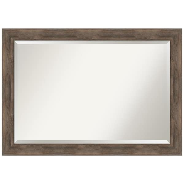 Hardwood Mocha 40.75 in. x 28.75 in. Rustic Rectangle Framed Bathroom Vanity Wall Mirror