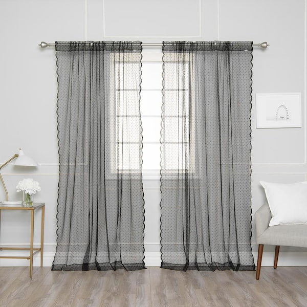 Best Home Fashion 84 in. L Black Sheer Lace Dot Curtain Panel (2-Pack)