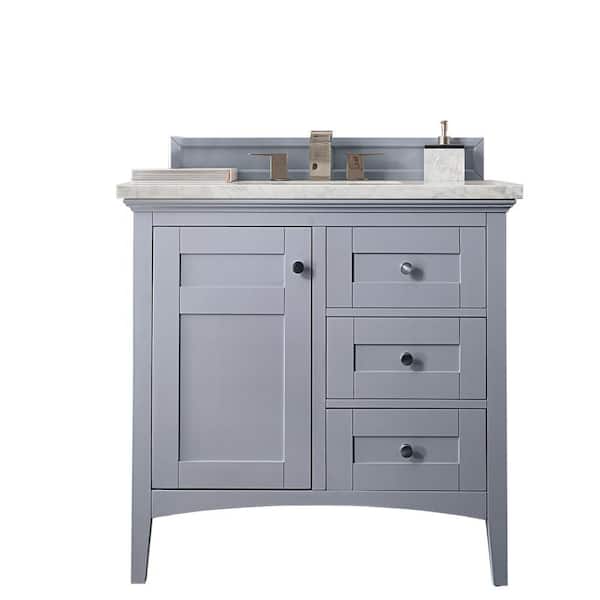 James Martin Vanities Palisades 36 in. W x 23.5 in.D x 35.3 in. H Single Bath Vanity in Silver Gray with Quartz Top in Eternal Jasmine Pearl