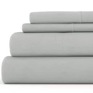 Premium 4-Piece Light Gray Ultra Soft Flannel King Sheet Set