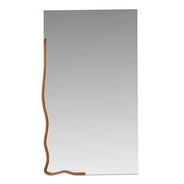 Ysolyn Brown 35 in. W x 60 in. H Contemporary Asymmetrical Rectangle Acacia Wood Framed Mirror