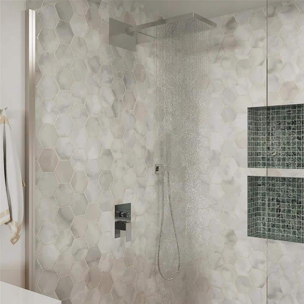 59 in. Double Handle 1-Spray Pattern Square Shower Faucet Set 1.8 GPM with 