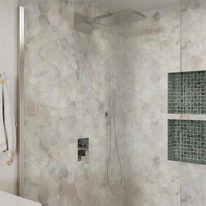 59 in. Double Handle 1-Spray Pattern Square Shower Faucet Set 1.8 GPM with High Pressure Hand Shower in Silver
