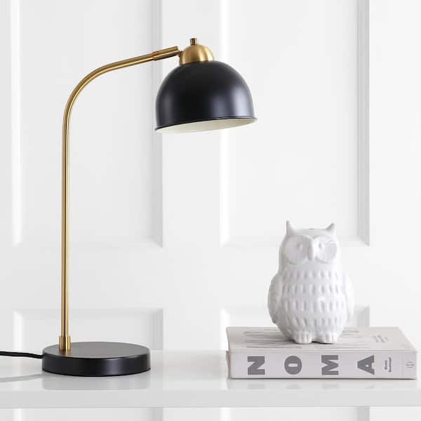 Bilston 20 in. Black/Brass Gold Arc Table Lamp with Black Shade