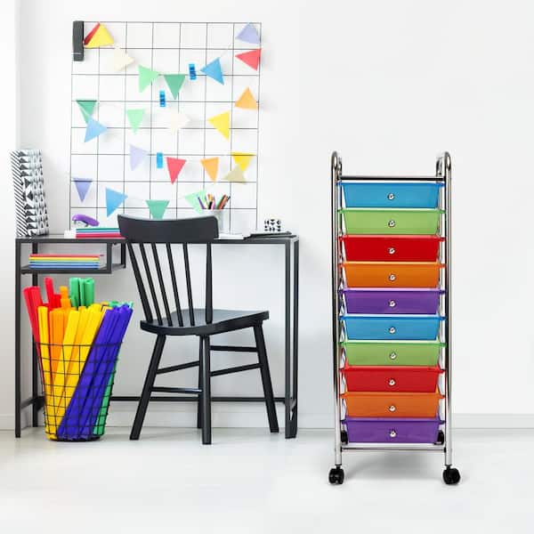 Colorful Clear or Black Seville Classics 10-Drawer Organizer Cart with Drawers 