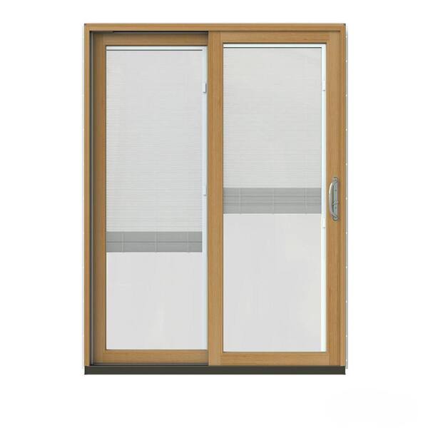 JELD-WEN 60 in. x 80 in. W-2500 Contemporary Green Clad Wood Left-Hand Full Lite Sliding Patio Door w/Stained Interior