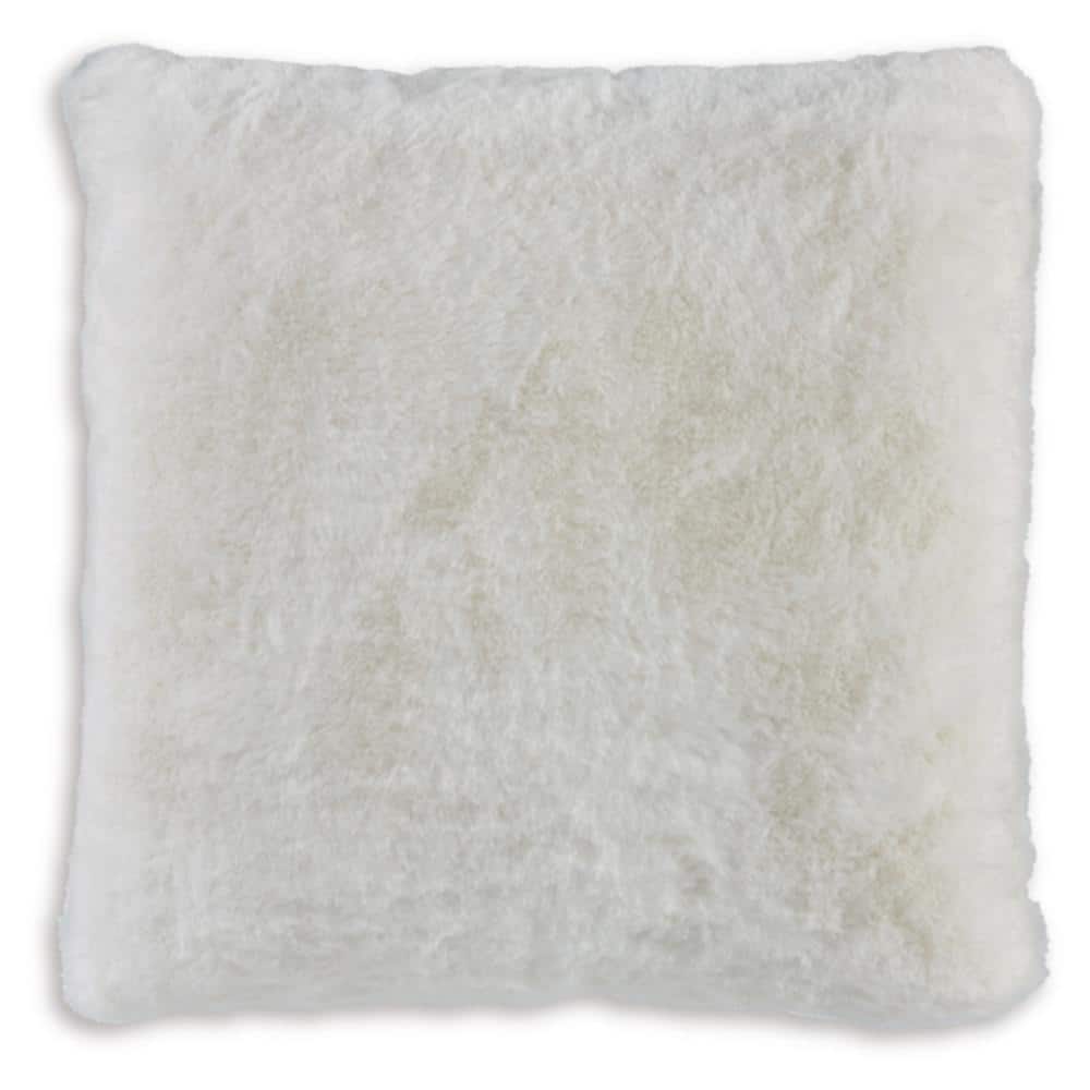 White Faux Rabbit Fur Square Accent Pillow, 20 x 20 Inches