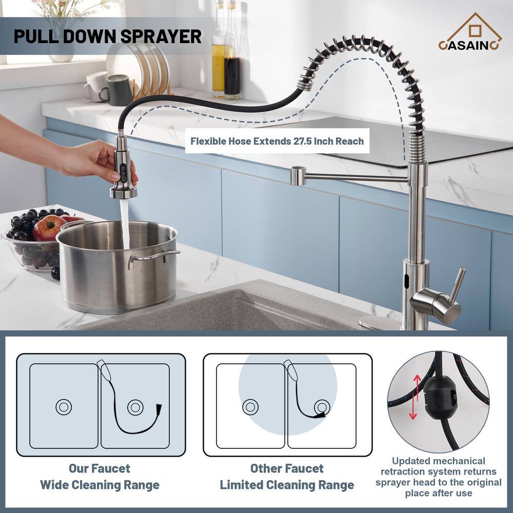 Brushed Nickel Touchless Pull-Down Kitchen Faucet with Spray
