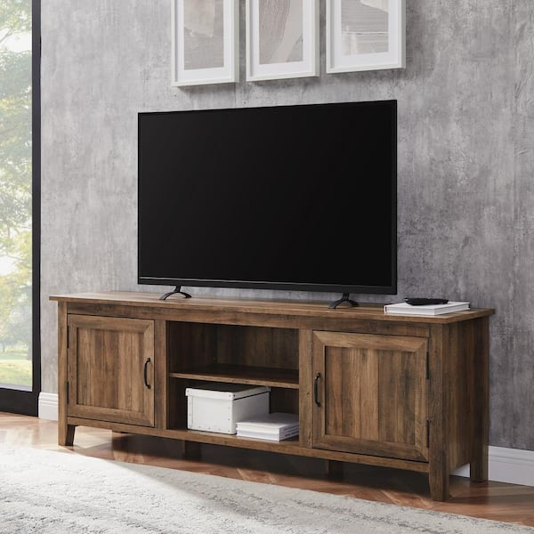 Walker Edison Furniture Company 70 in. Rustic Oak Composite TV Stand with Storage Doors (Max tv size 78 in.)