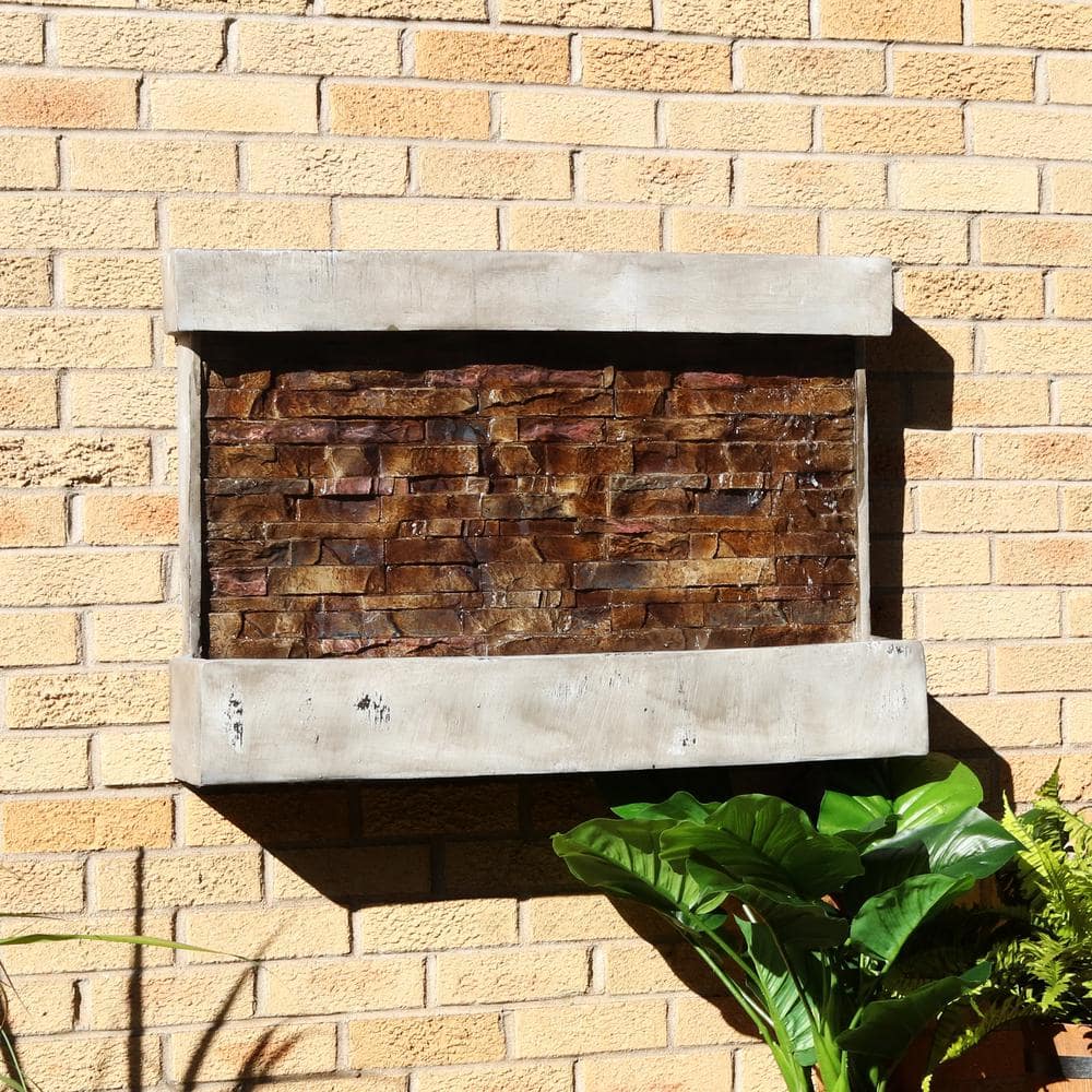 Ancient Brown Polyresin Wall-Mounted Outdoor Fountain