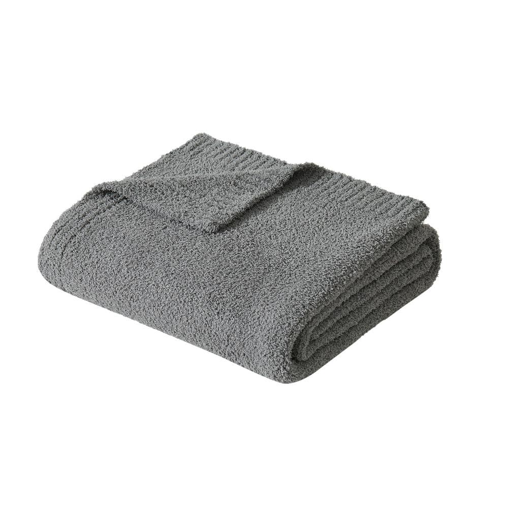 Truly Soft Cozy Knit Throw Grey Polyester 1-Piece 50 x 70 Throw