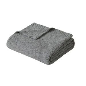 Cozy Knit Throw Grey Polyester 1-Piece 50 x 70 Throw Blanket