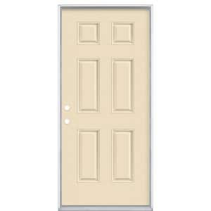 36 in. x 80 in. 6-Panel Golden Haystack Right-Hand Inswing Painted Smooth Fiberglass Prehung Front Door, Vinyl Frame
