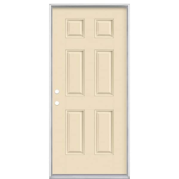 Masonite 36 in. x 80 in. 6-Panel Golden Haystack Right-Hand Inswing Painted Smooth Fiberglass Prehung Front Door, Vinyl Frame