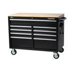 46 in. W x 24 in. D 9-Drawer Gloss Black Deep Tool Chest Mobile Workbench with Hardwood Top