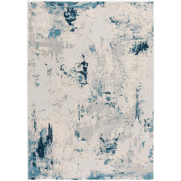 Vogue 2' x 2' (Exact Size: 2'3" x 2') Abstract Indoor Doormat Rug, Blue Cream, Contemporary