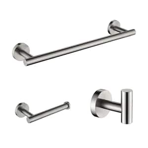 13.8 in. Stainless Steel Wall Mounted Bath Hardware Set with Hook, Toilet Paper Holder, Towel Bar in Nickel (3-Pieces)