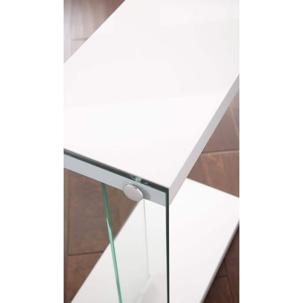 Elaina White Glass and Wood Rectangular End Table