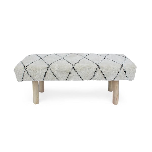 Noble House Laveta Ivory, Brown, and Natural Fabric Upholstered Bench