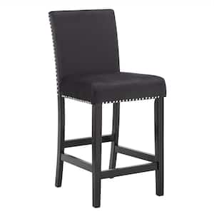 26 in. Black Nailhead Velvet Upholstered Wood Frame Counter Height Chairs (Set Of 2)