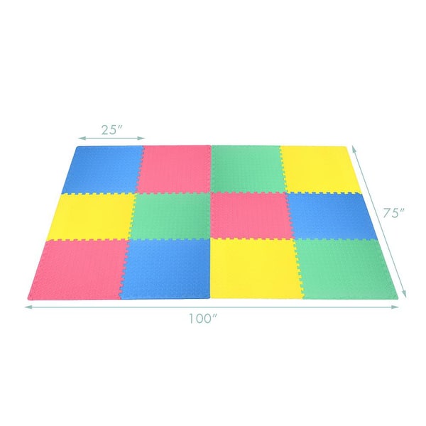 Honey Joy 12pcs Multicolor 25 in. x 25 in. Kid's Puzzle Square Exercise Play Mat w/EVA Foam Interlocking Tiles 52 sq.ft. 1-Pack