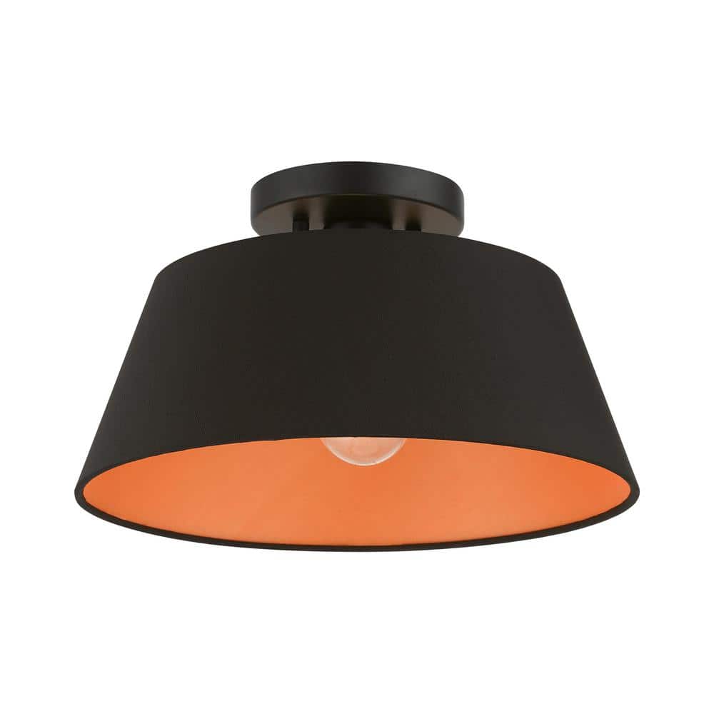 Palma Transitional Black Brass 1-Light Semi-Flush Drum Shade
