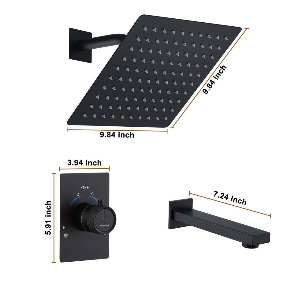 Matte Black Large Square Rainfall Wall Mounted Shower System