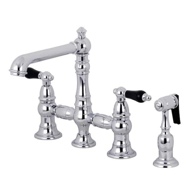 Kingston Brass Duchess 2-Handle Bridge Kitchen Faucet with Side Sprayer in Polished Chrome