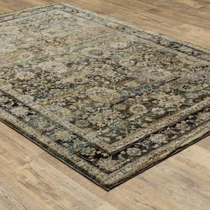 Athena Green/Brown 9 ft. x 12 ft. Distressed Border Area Rug