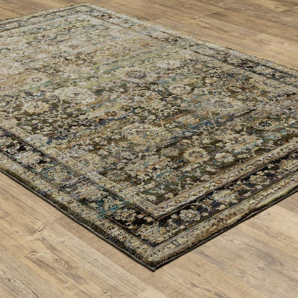 Athena Green/Brown 9 ft. x 12 ft. Distressed Border Area Rug
