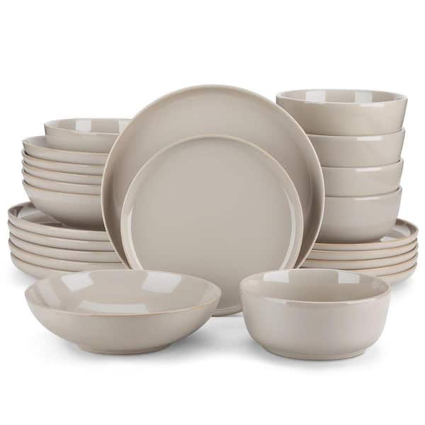 24-Piece Gray Stoneware Dinnerware Set Service for 6 Dishware Dishes Set Tableware with Plates and Bowls