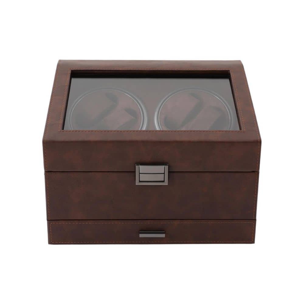 12.2 in. x 9 in. x 8.8 in. Brown MDF Automatic Watch Winder Watch Storage Box