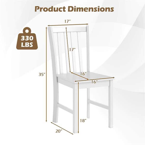 Rustic White Dining Chairs with Slat Tilt Backrest, Wide Seat, Rubber Wood Legs Set of 2