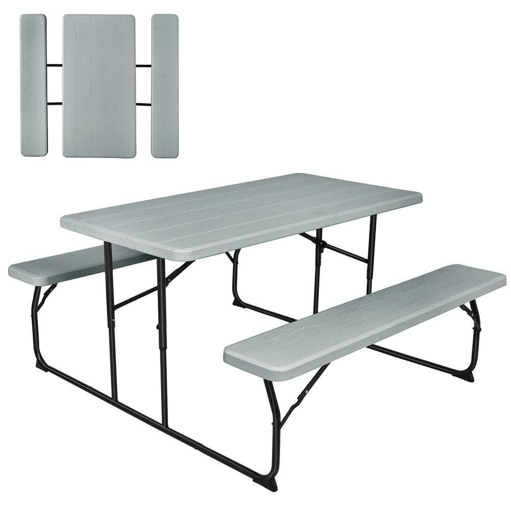 54 in. L Rectangular Steel HDPE Weather-Resistant Foldable Outdoor Picnic T