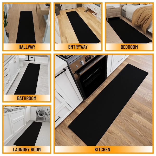 Ottomanson Indoor 3 ft. x 8 ft. Black Non-Slip Runner Rug For