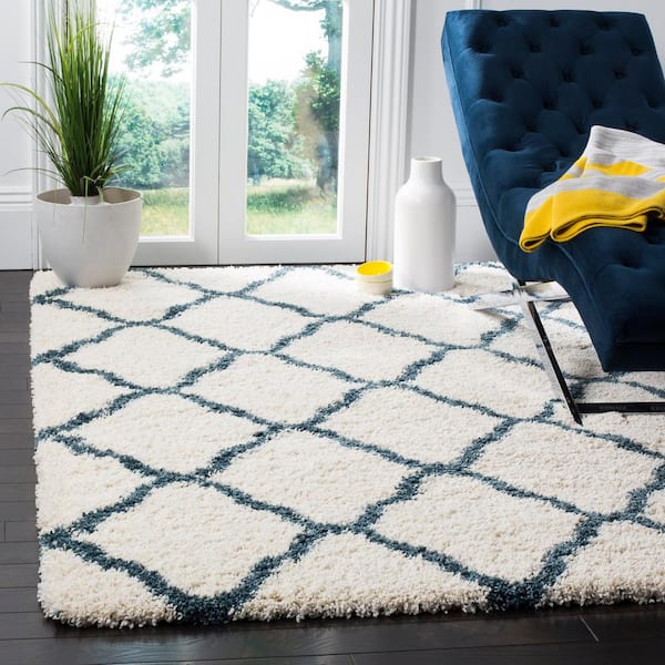 Hudson Shag Ivory/Slate Blue 8 ft. x 10 ft. Trellis Area Rug