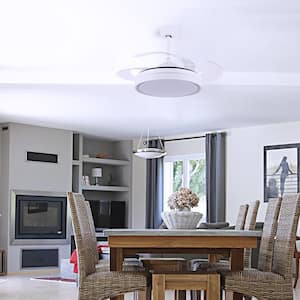 42 in. Indoor White Retractable Ceiling Fan with LED Light and Remote, 6-Speed Reversible Ceiling Fans