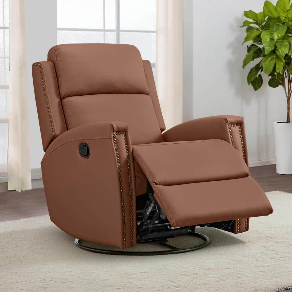 Spruce & Spring Cybele Brown Leather Manual Swivel Glider Recliner