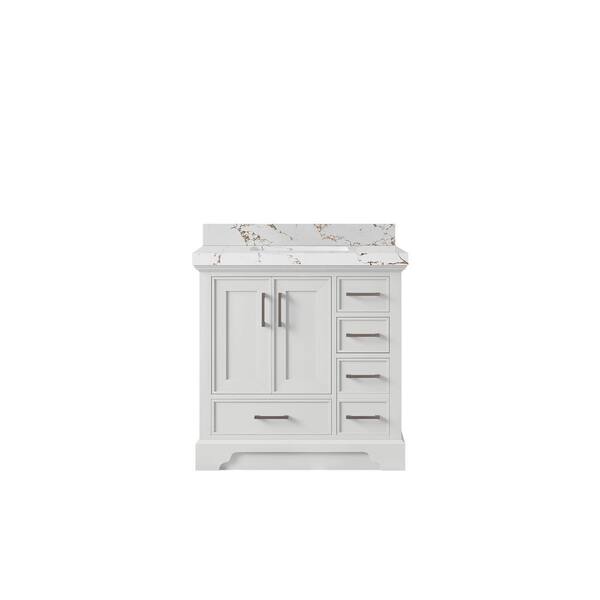 Willow Collections Charlotte 36 in. Single Sink Freestanding White Bath Vanity with Viola Brown Qt. Top Unassembled