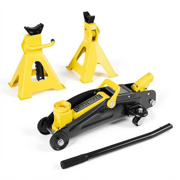 Low Profile Floor Jack, 2 Ton (4400 lbs.) Capacity, Steel Racing Floor Jack with Stands, Single Piston Quick Lift Pump