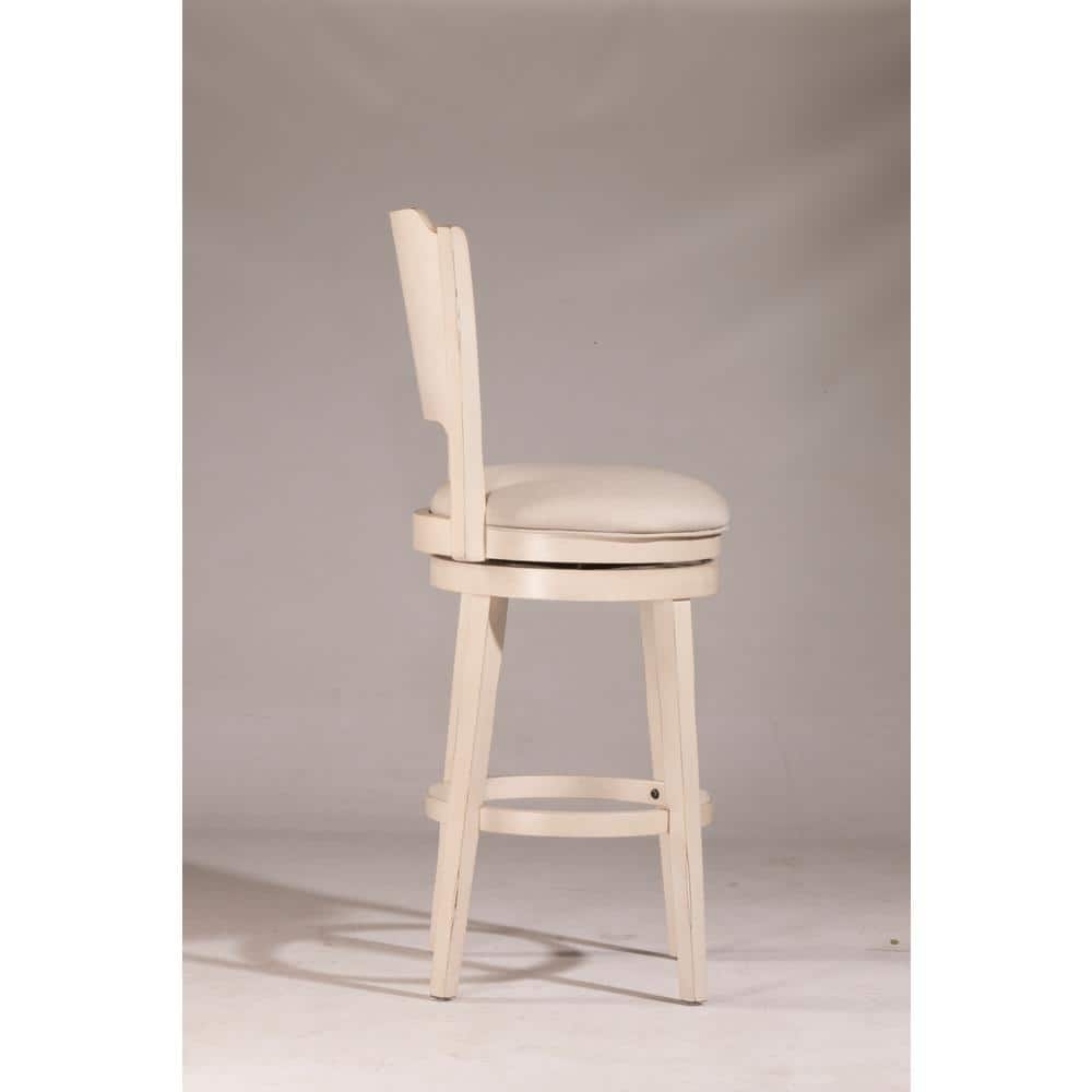 Sea White Wood Swivel Bar Height Stool with Fog Gray Upholstery