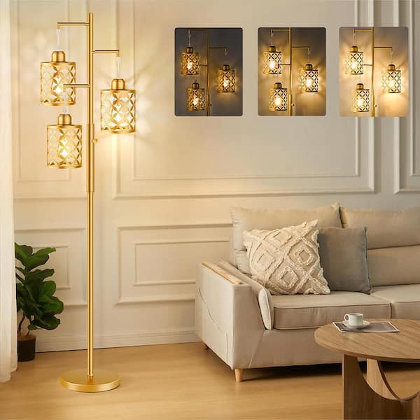 72 in. Gold 3-Light Dimmable Tree Floor Lamp with 3 Bulbs Included