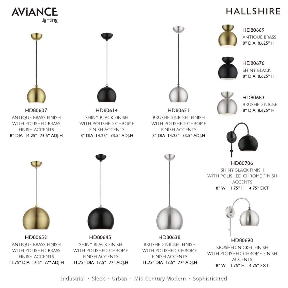 Antique Brass and Polished Brass Globe Pendant Light
