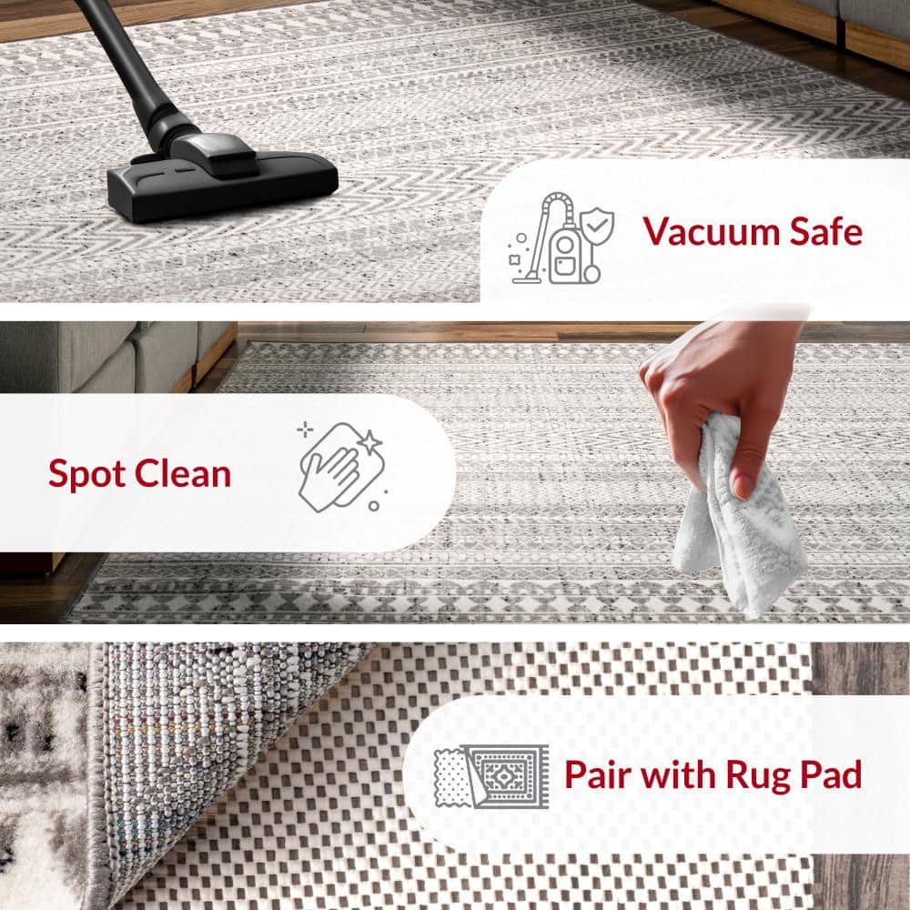 Gray and Ivory Synthetic 9' x 12' Reversible Rectangular Area Rug