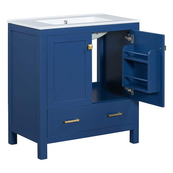 30 in. W x 18 in. D x 34 in. H Single Sink Bath Vanity in Blue with White Ceramic Top