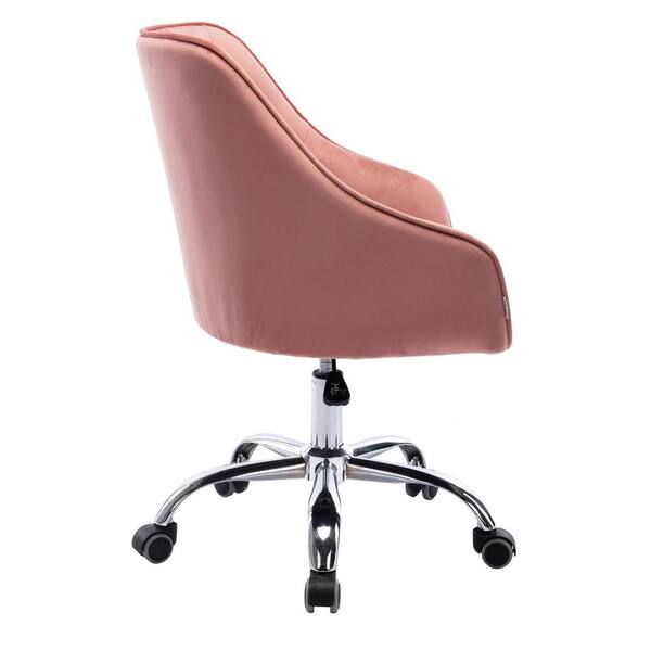 Pink Modern Velvet Material Adjustable Height 360° Office Chair with Gold Metal Legs and Universal Wheel